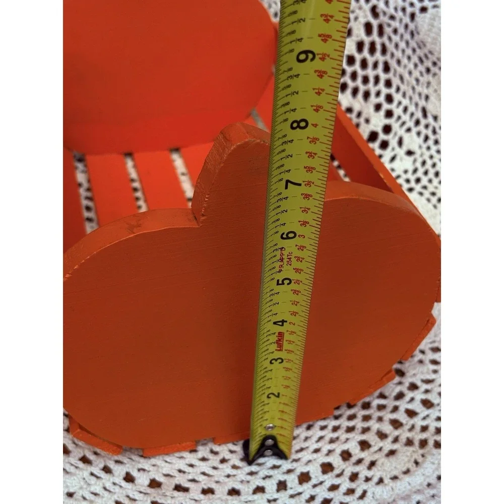 Vintage Wooden Pumpkin  Slat Basket Orange Treats Decor Halloween